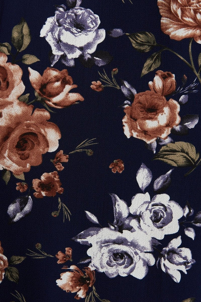 Clairisse Wrap Dress In Navy With Beige Floral - St Frock (Dev)