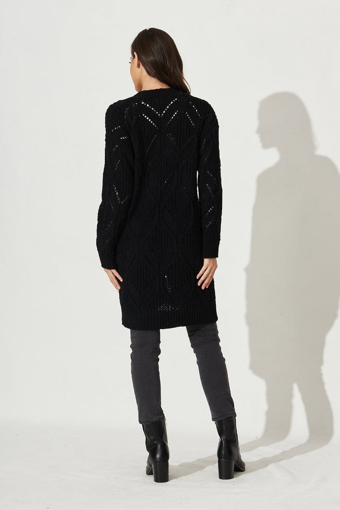 Leita Chenille Cardigan In Black - Back