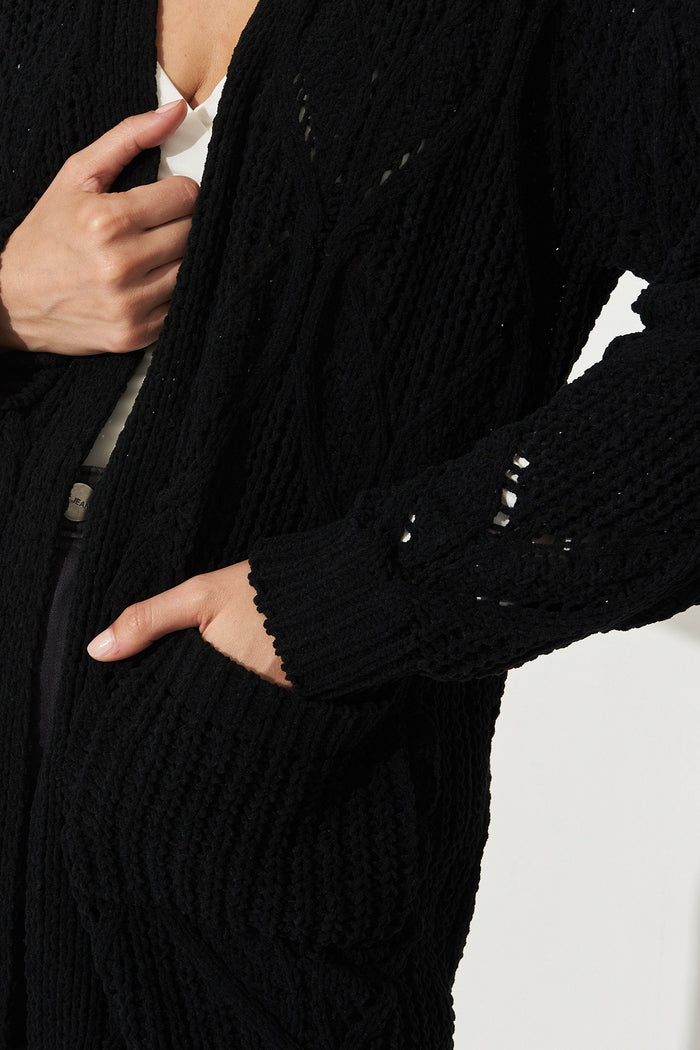 Leita Chenille Cardigan In Black - Detail