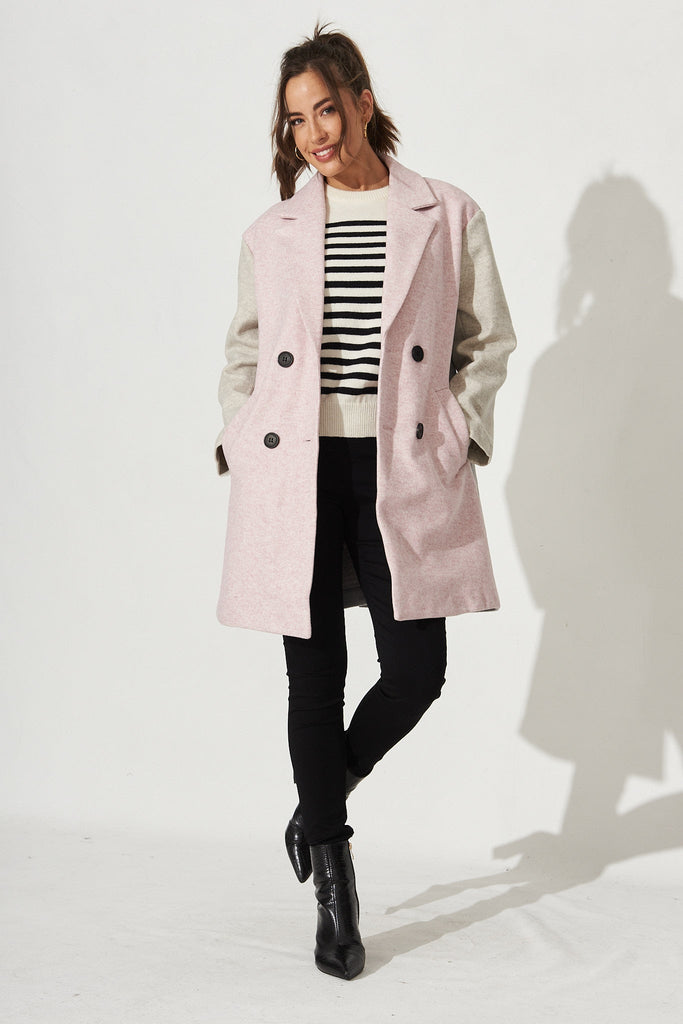 Moana Coat in Pink Colourblock - Full Length