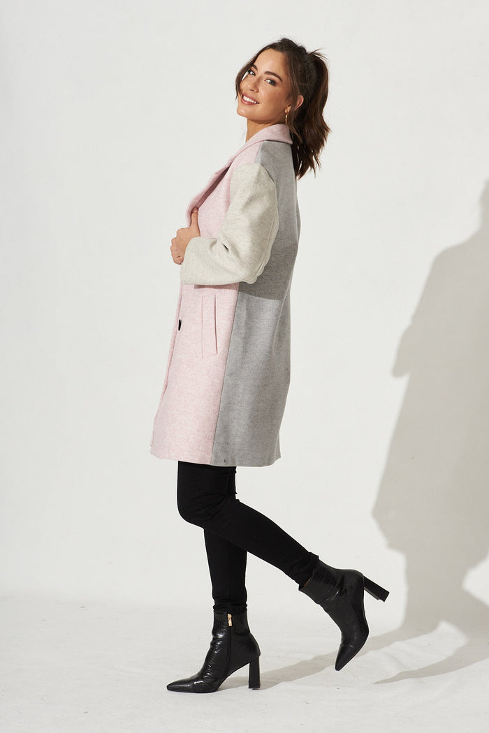 Moana Coat in Pink Colourblock - Side