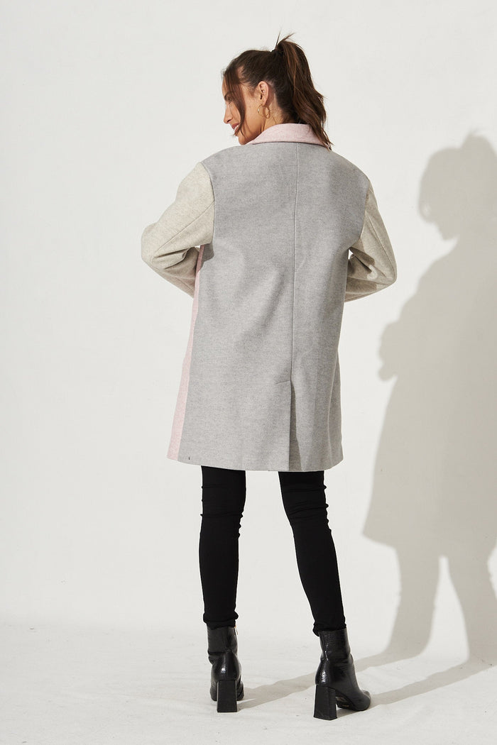 Moana Coat in Pink Colourblock - Back