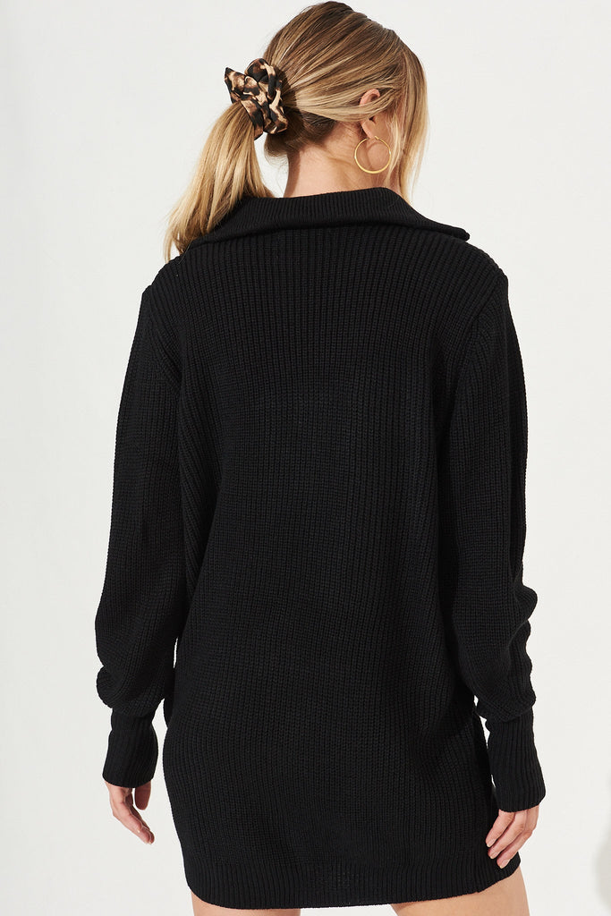 Viola Zip Athleisure Knit Dress in Black - Back