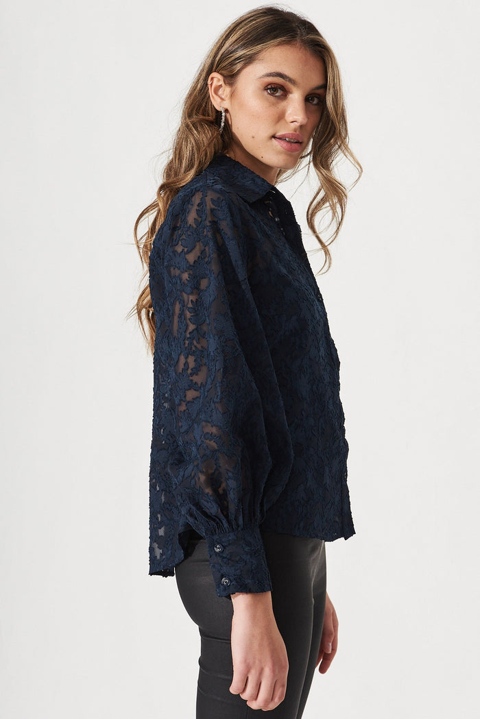 Freya Shirt in Navy - Side