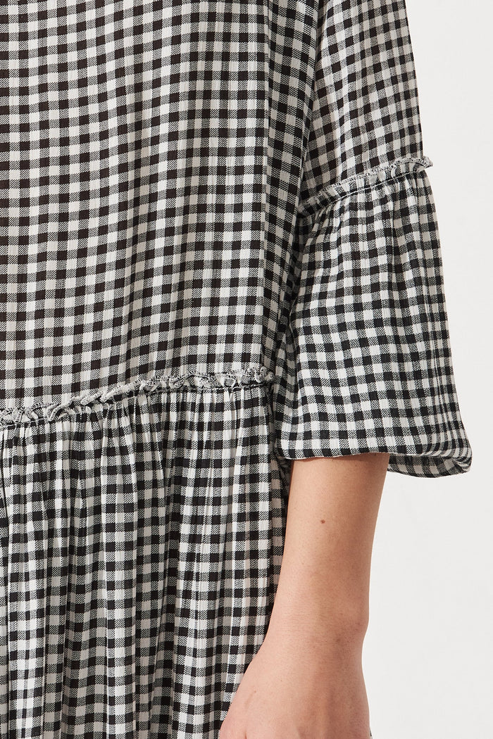 Karmen Smock Dress In Black And White Gingham - Detail