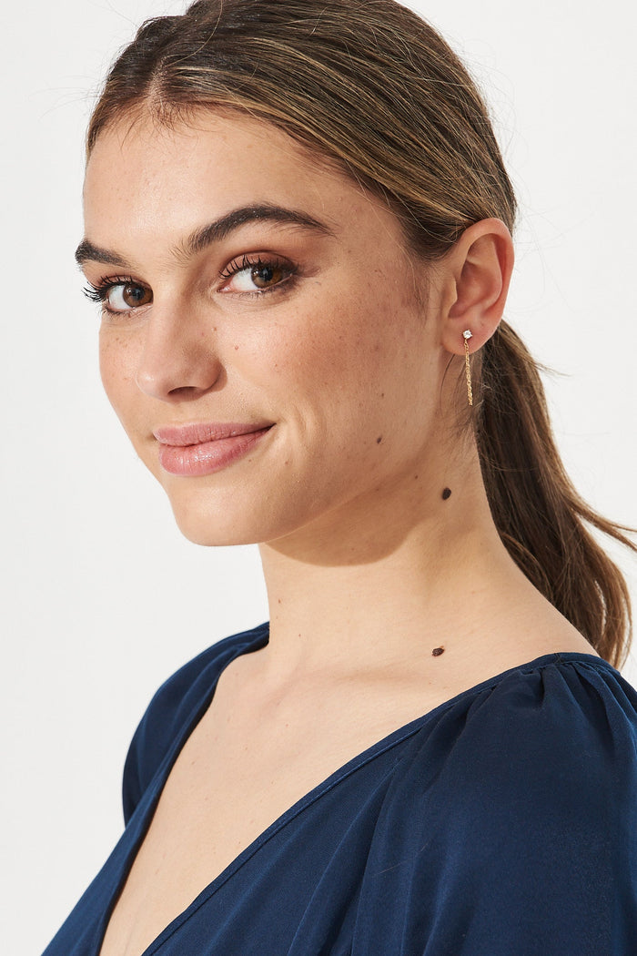 August + Delilah Mystic Chain Stud Earrings in Gold - Side