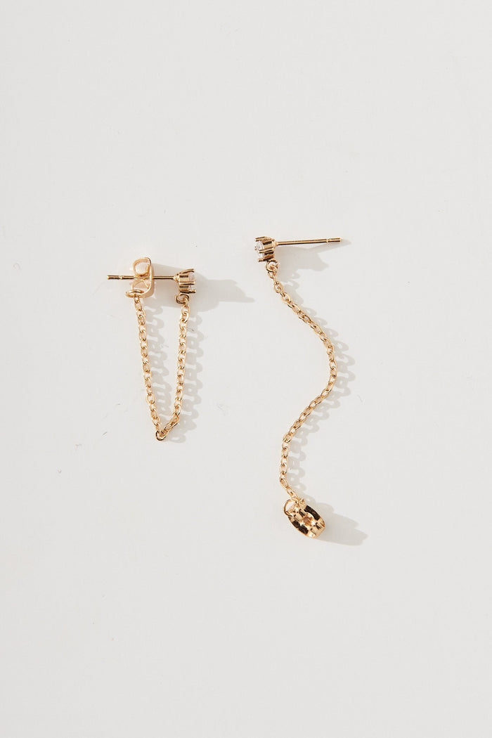 August + Delilah Mystic Chain Stud Earrings in Gold - Full Length