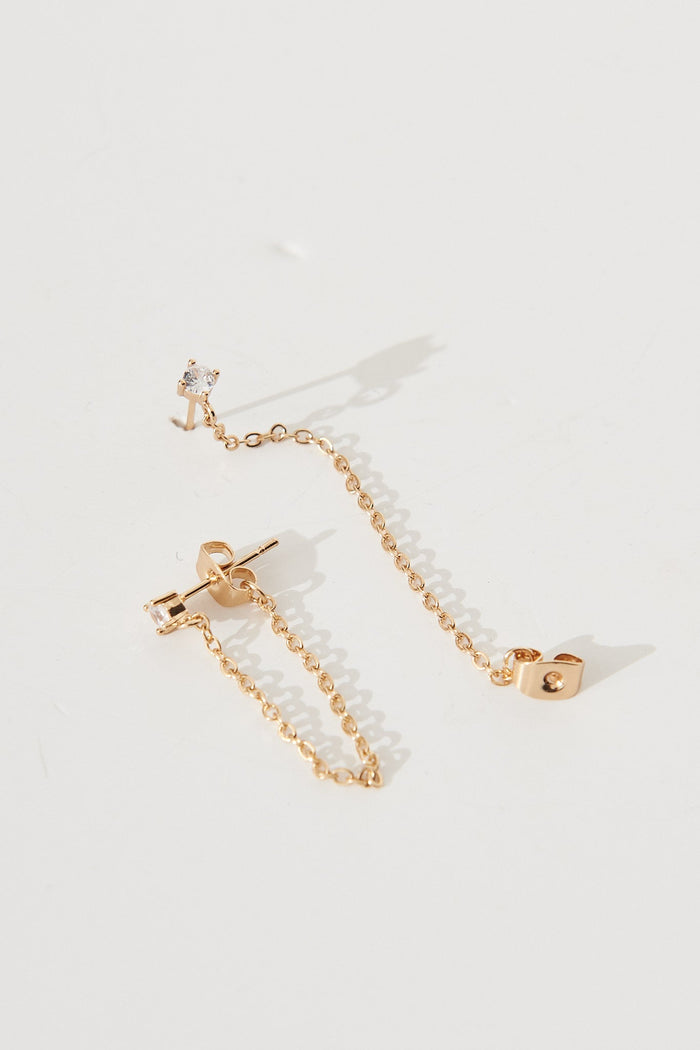 August + Delilah Mystic Chain Stud Earrings in Gold - Full Length Detail