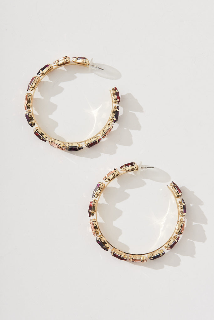 August + Delilah Monette Hoop Earrings in Gold with Pink - Full Length