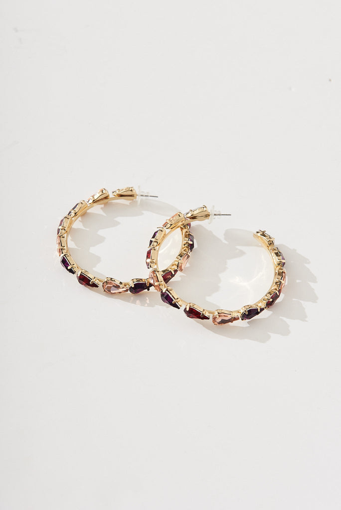 August + Delilah Monette Hoop Earrings in Gold with Pink - Full Length