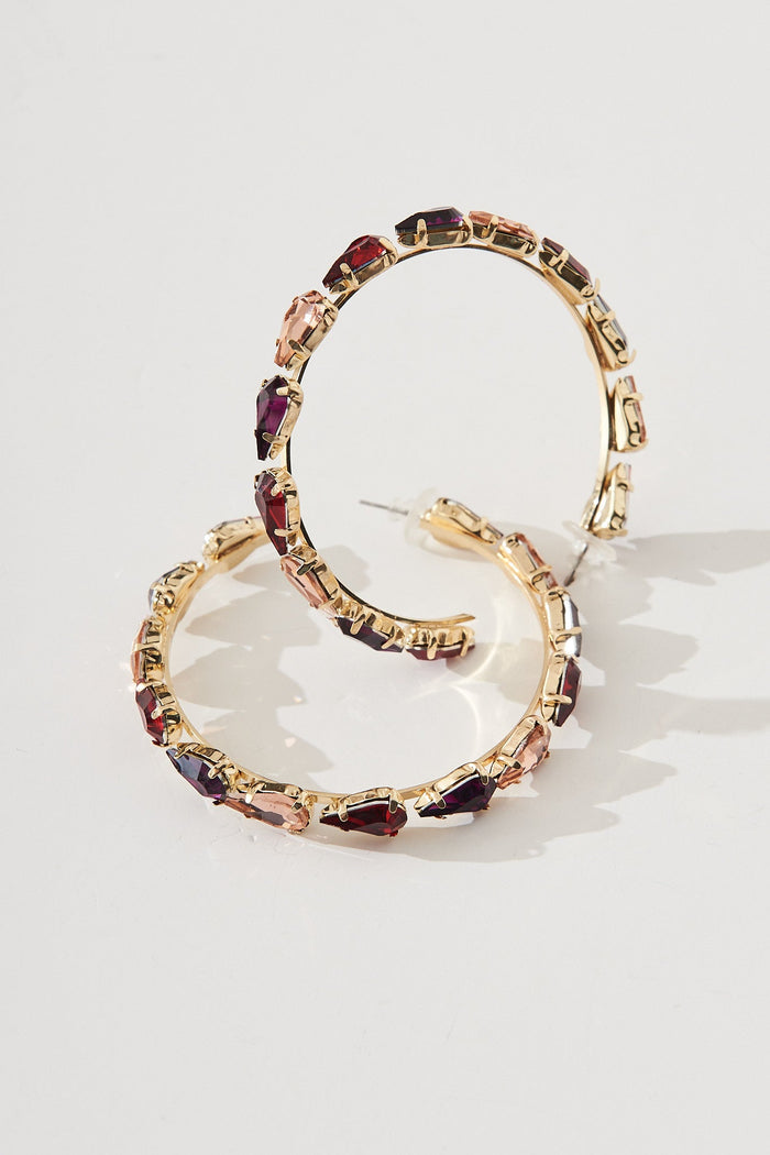 August + Delilah Monette Hoop Earrings in Gold with Pink - Detail