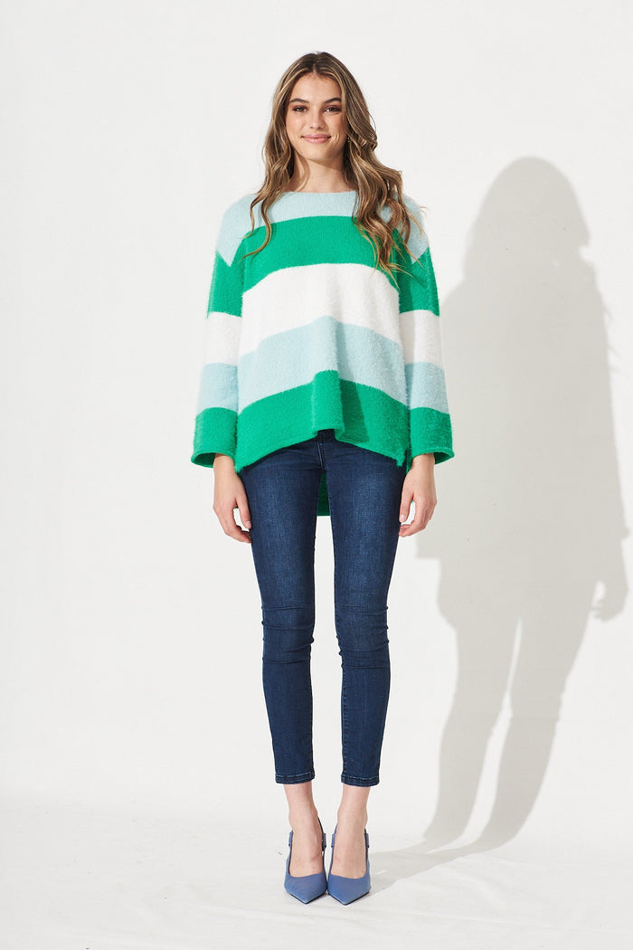 Flavia Colourblock Knit In Green And White - Full Length