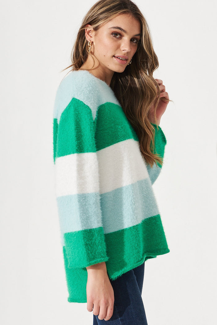 Flavia Colourblock Knit In Green And White - Side