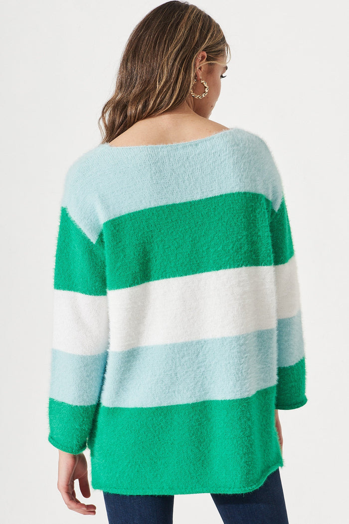 Flavia Colourblock Knit In Green And White - Back