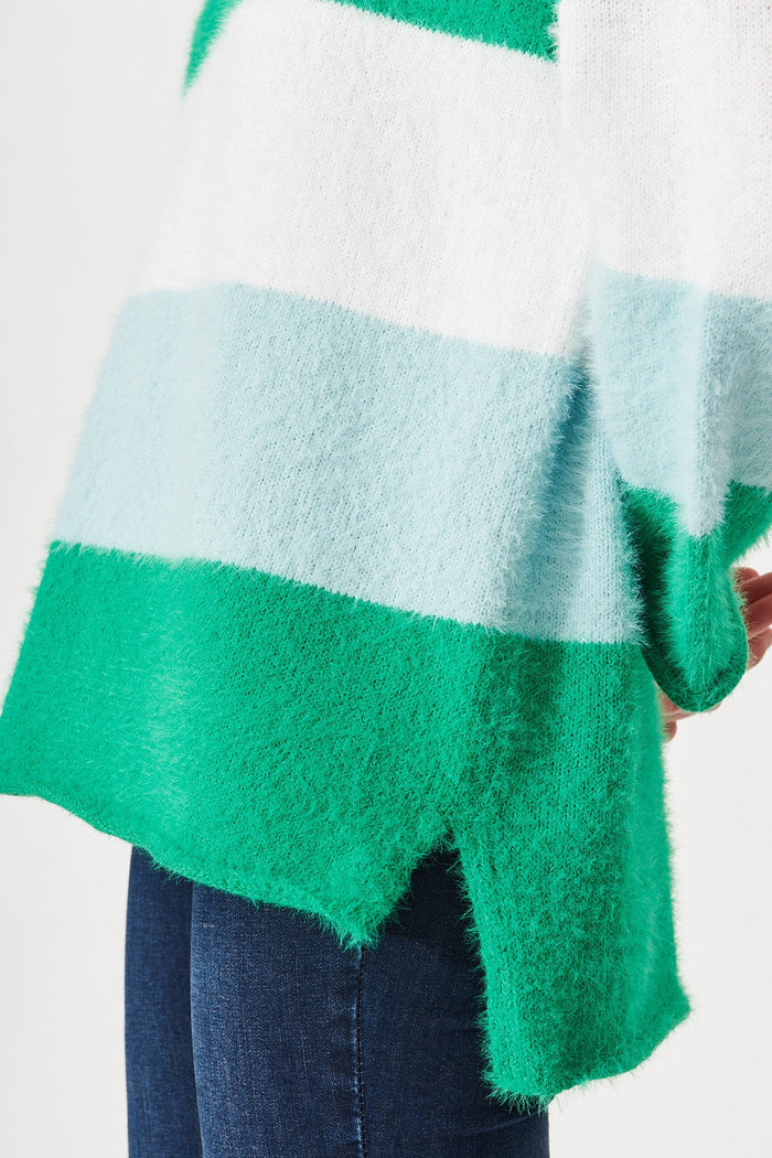 Flavia Colourblock Knit In Green And White - Detail