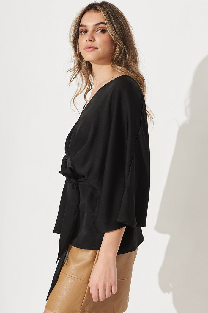 Diandra Top In Black Satin - Side