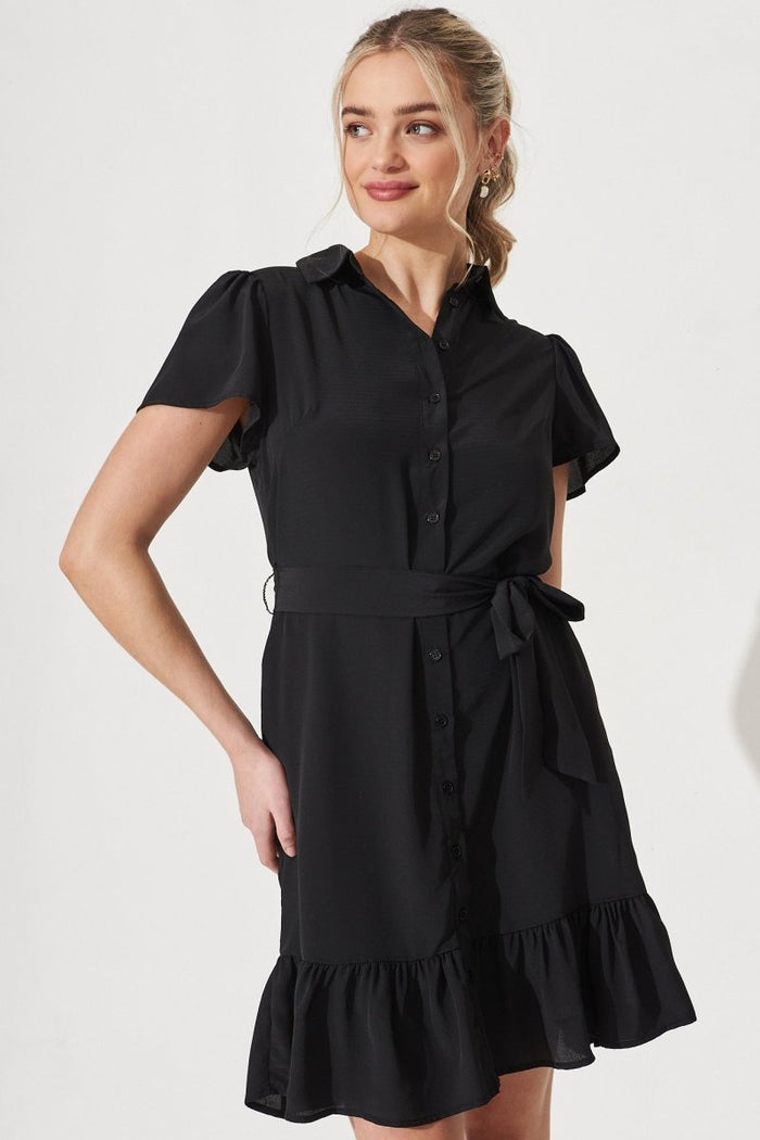 Charlotte Shirt Dress In Black - St Frock (Dev)
