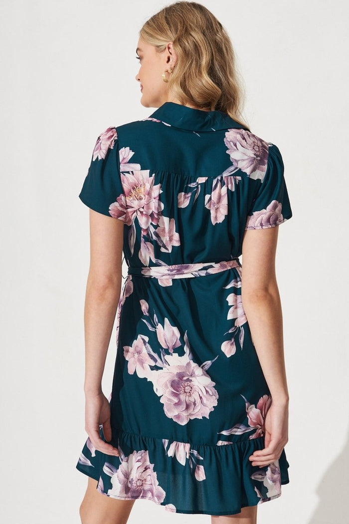 Charlotte Shirt Dress In Teal With Blush Floral - St Frock (Dev)