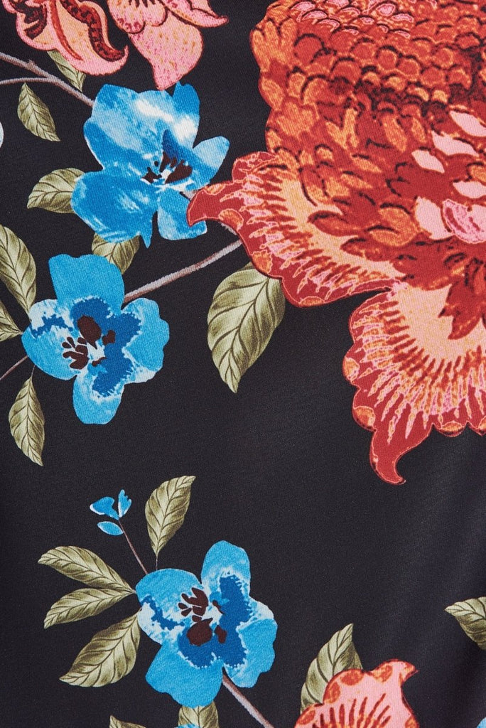 Bruna Midi Dress In Black With Red Floral - St Frock (Dev)