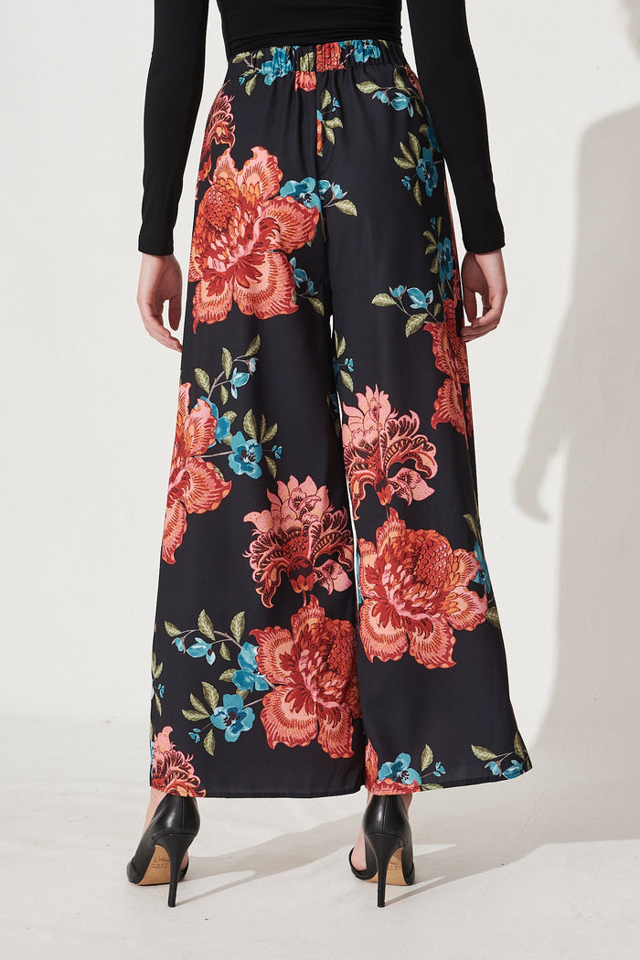 Mollie Pants In Black With Red Floral - Back