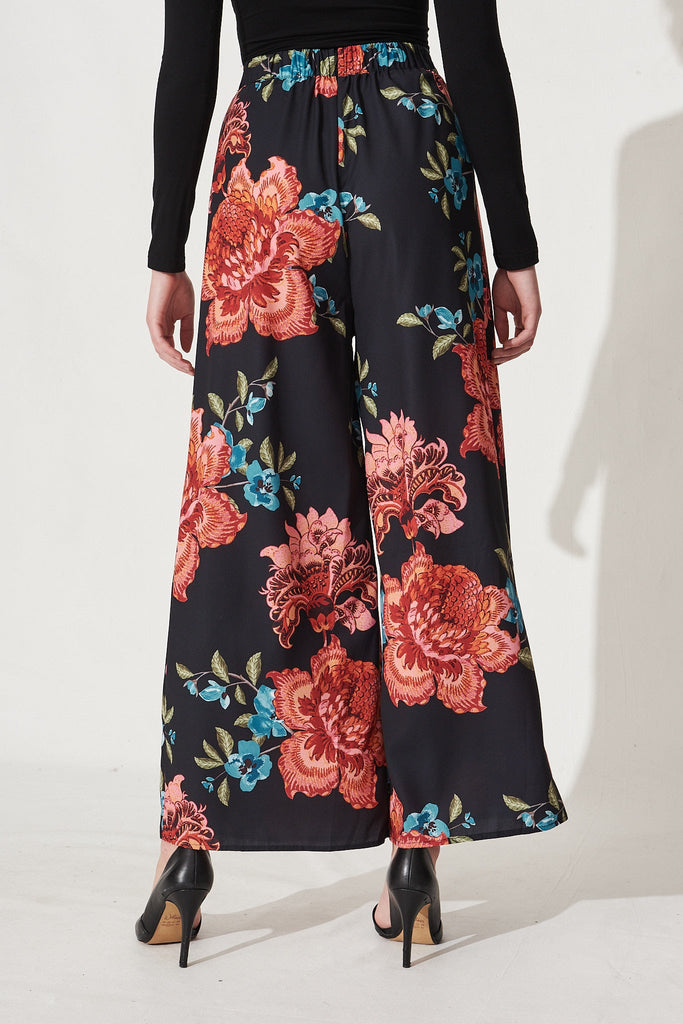 Mollie Pants In Black With Red Floral - Back