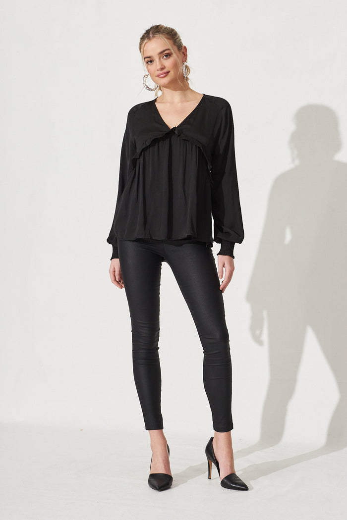 Mckenna Top In Black Satin - Full Length