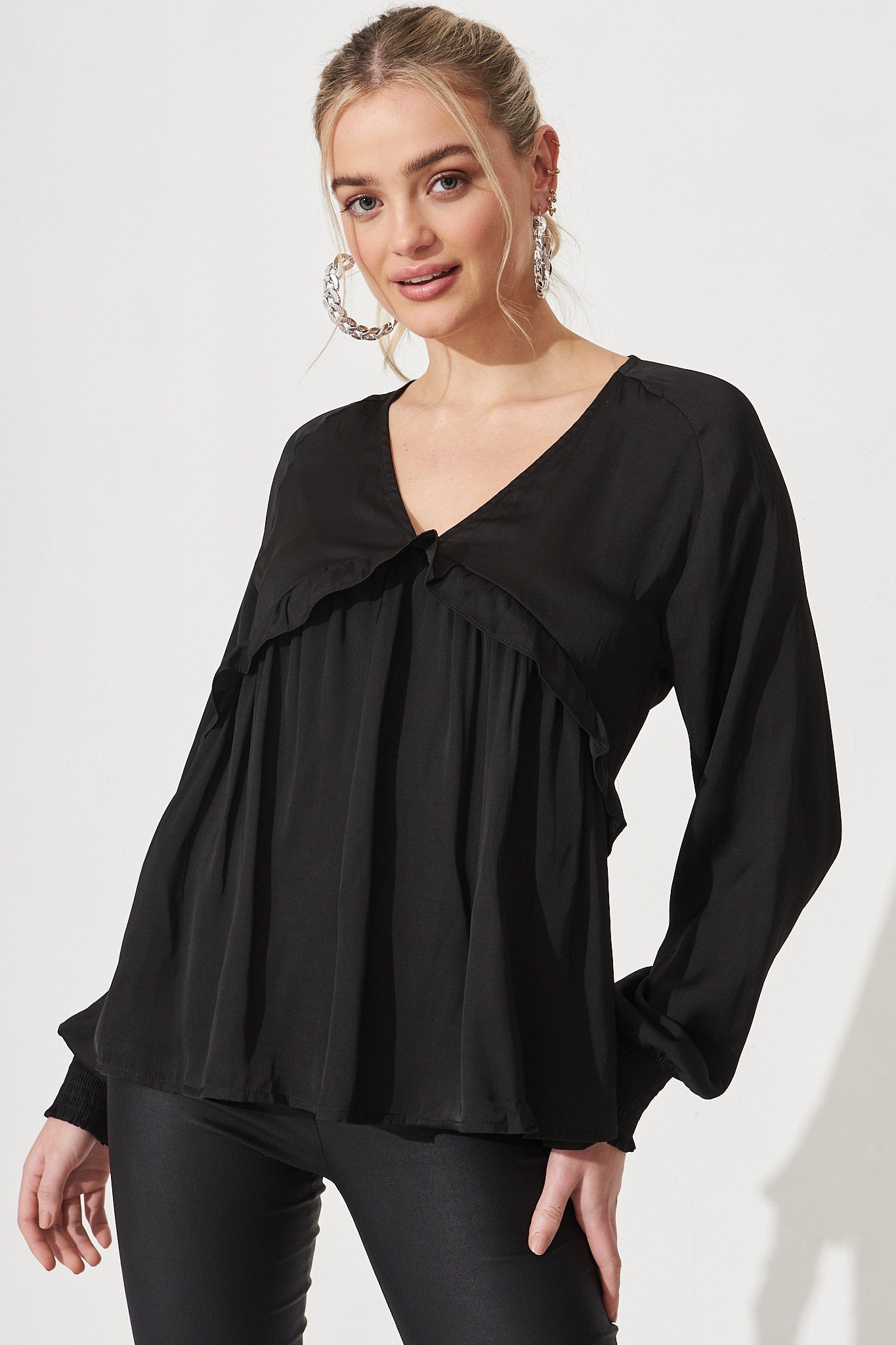 Mckenna Top In Black Satin - Front