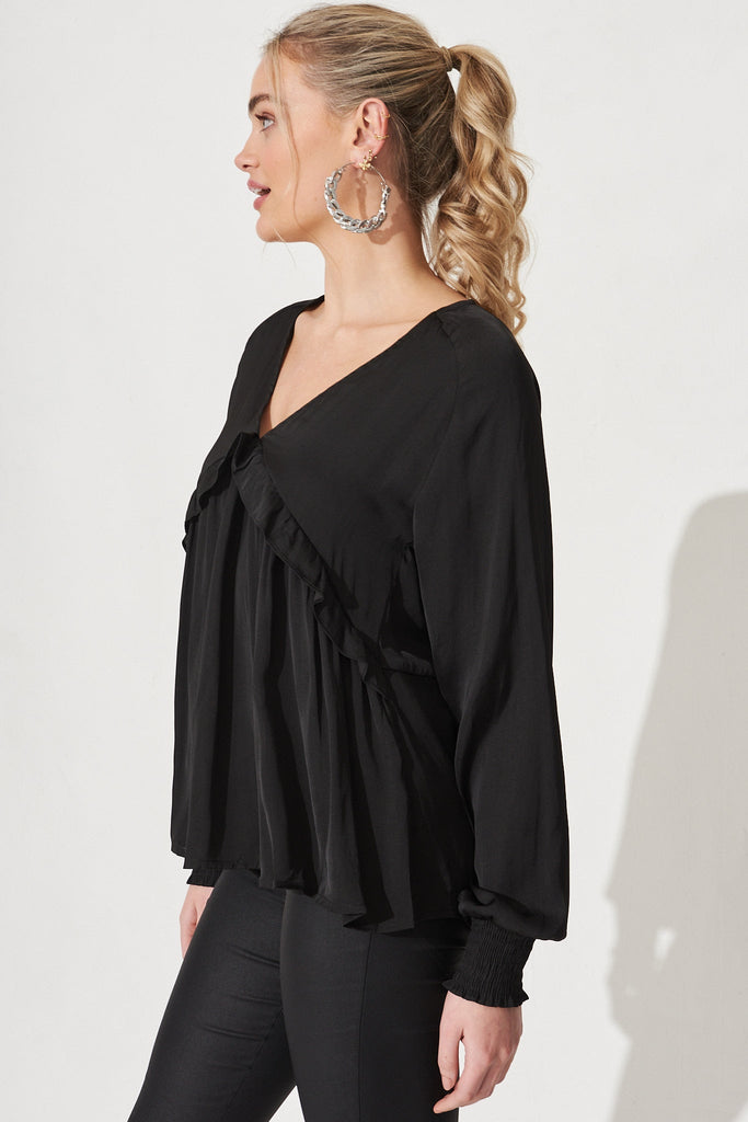  Mckenna Top In Black Satin - Side
