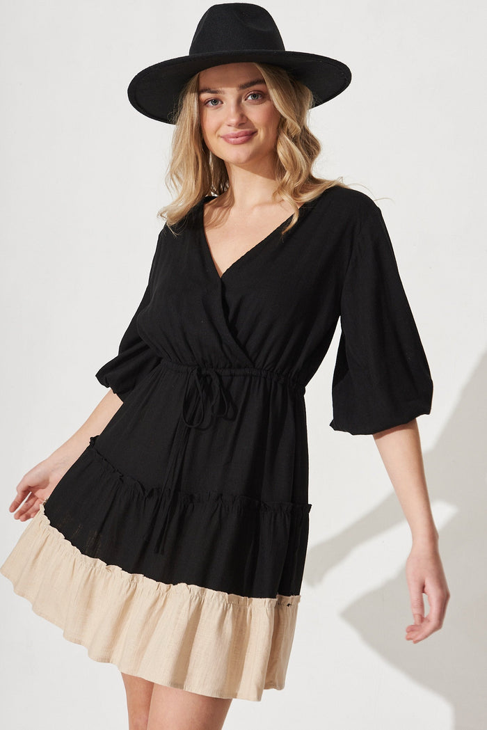 Annalise Dress In Black Colourblock Linen Blend - St Frock (Dev)