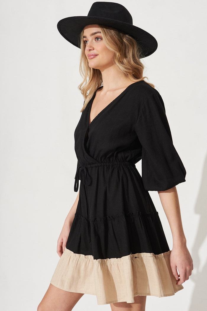 Annalise Dress In Black Colourblock Linen Blend - St Frock (Dev)