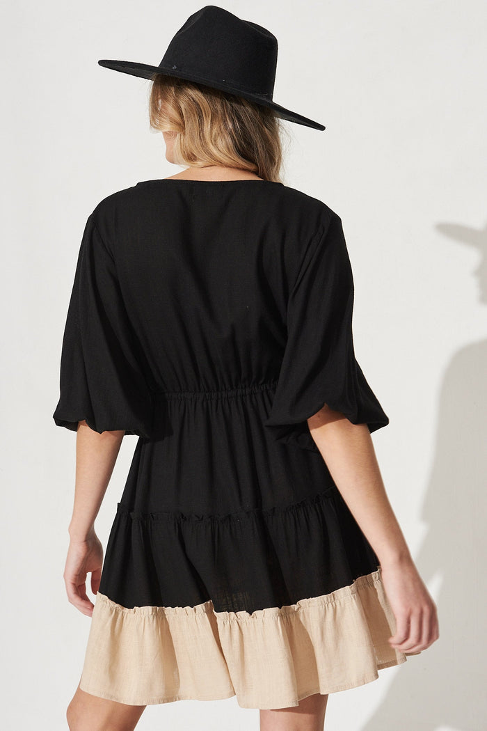 Annalise Dress In Black Colourblock Linen Blend - St Frock (Dev)
