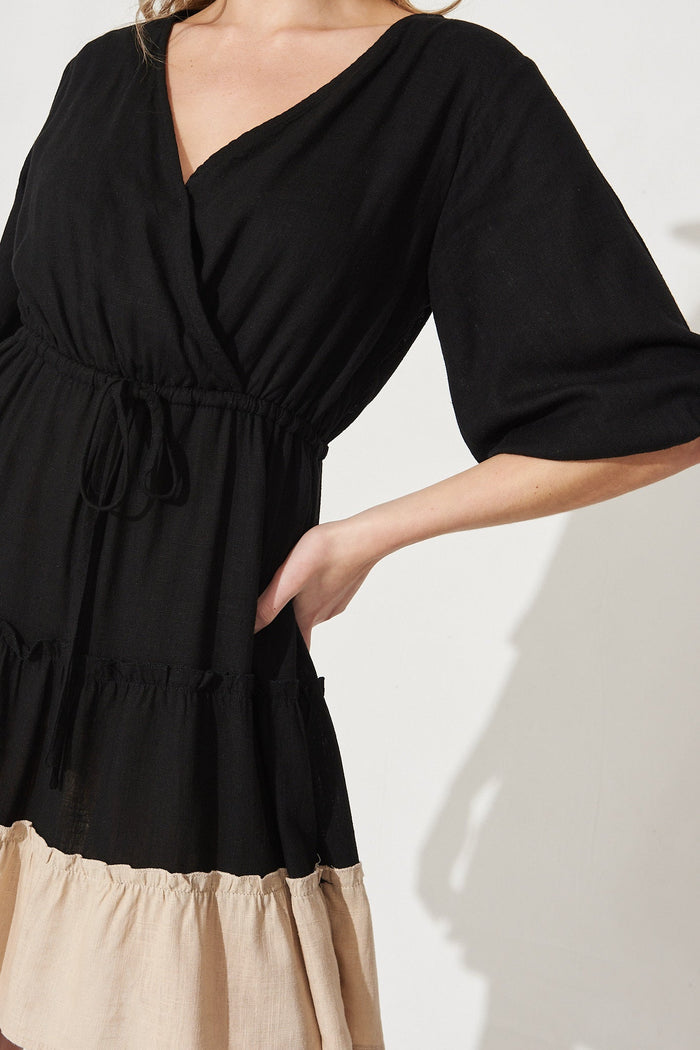 Annalise Dress In Black Colourblock Linen Blend - St Frock (Dev)