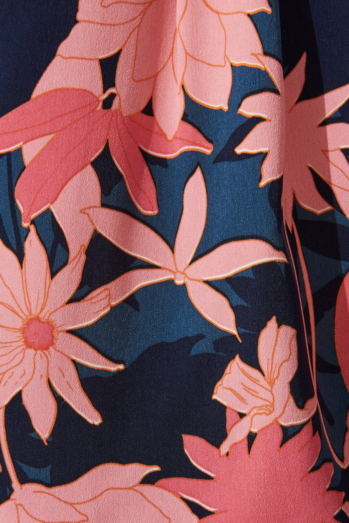 Jorji Top In Teal With Blush Floral Satin - Fabric