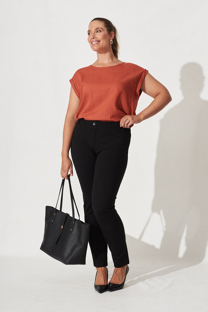 Rejina Top In Rust Linen Blend - Full Length