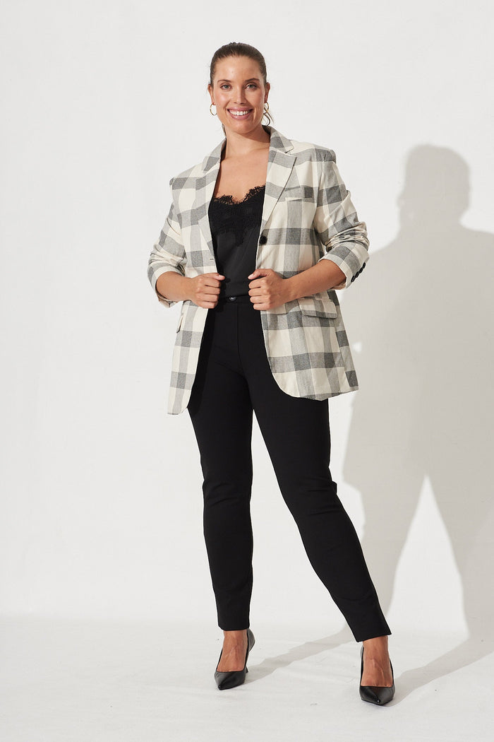 Miley Blazer In Cream With Black Check - Full Length