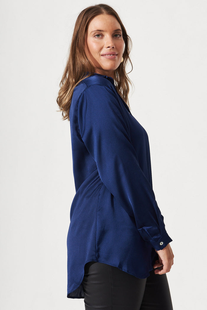Dash Shirt In Navy Satin - Side