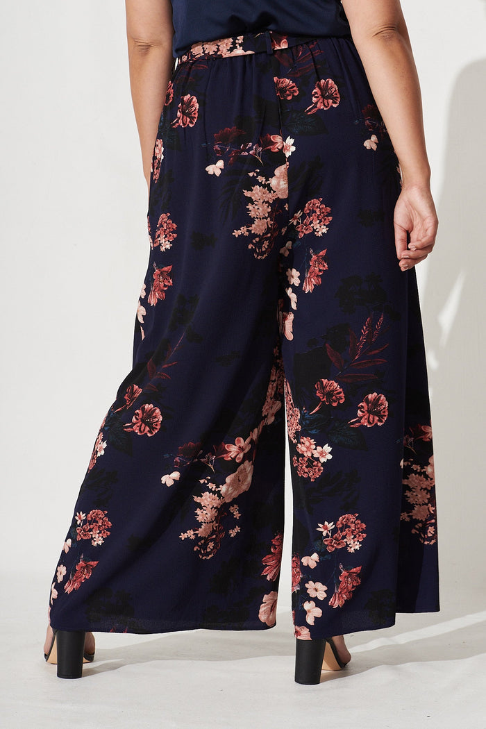 High Hopes Pants In Navy With Pink And Blush Floral - Back