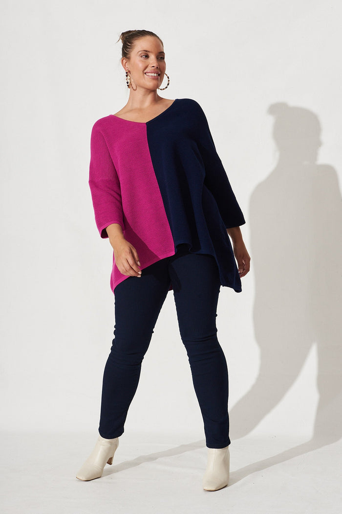 Mandie Colourblock Knit In Navy Multi - Full Length