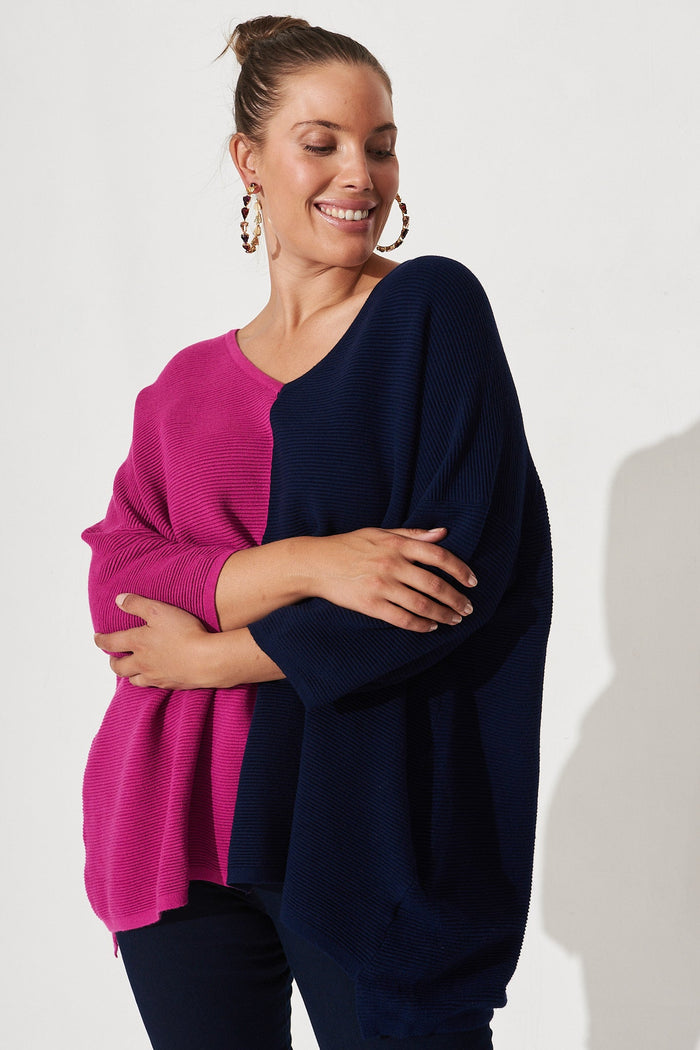 Mandie Colourblock Knit In Navy Multi - Front