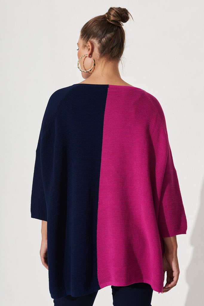 Mandie Colourblock Knit In Navy Multi - Back