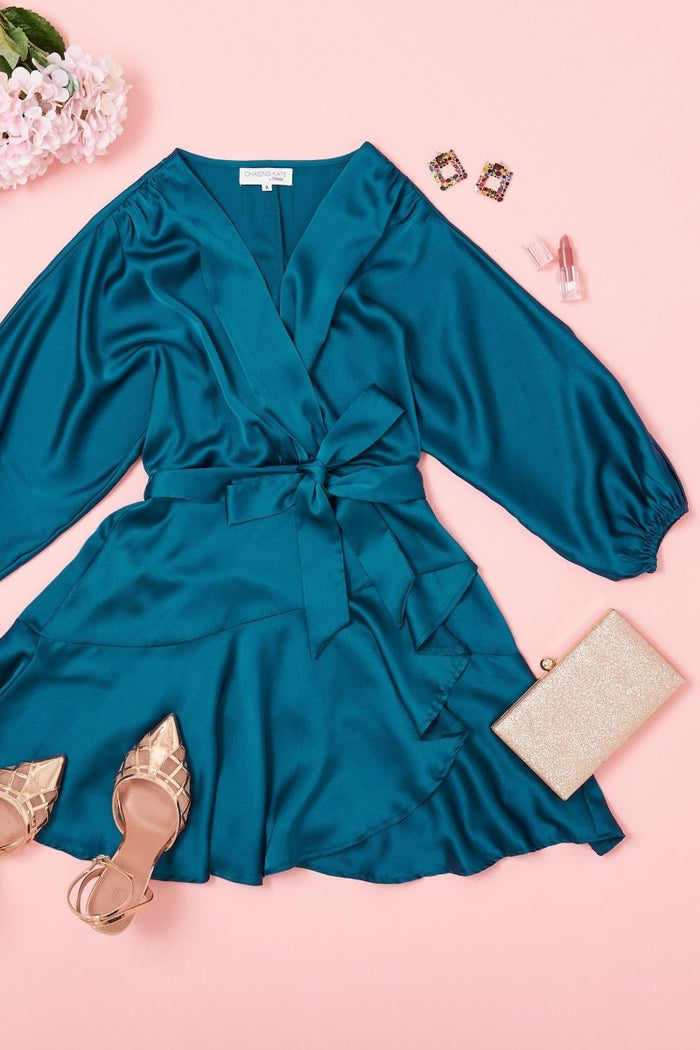 Brylie Dress In Teal Satin - St Frock (Dev)