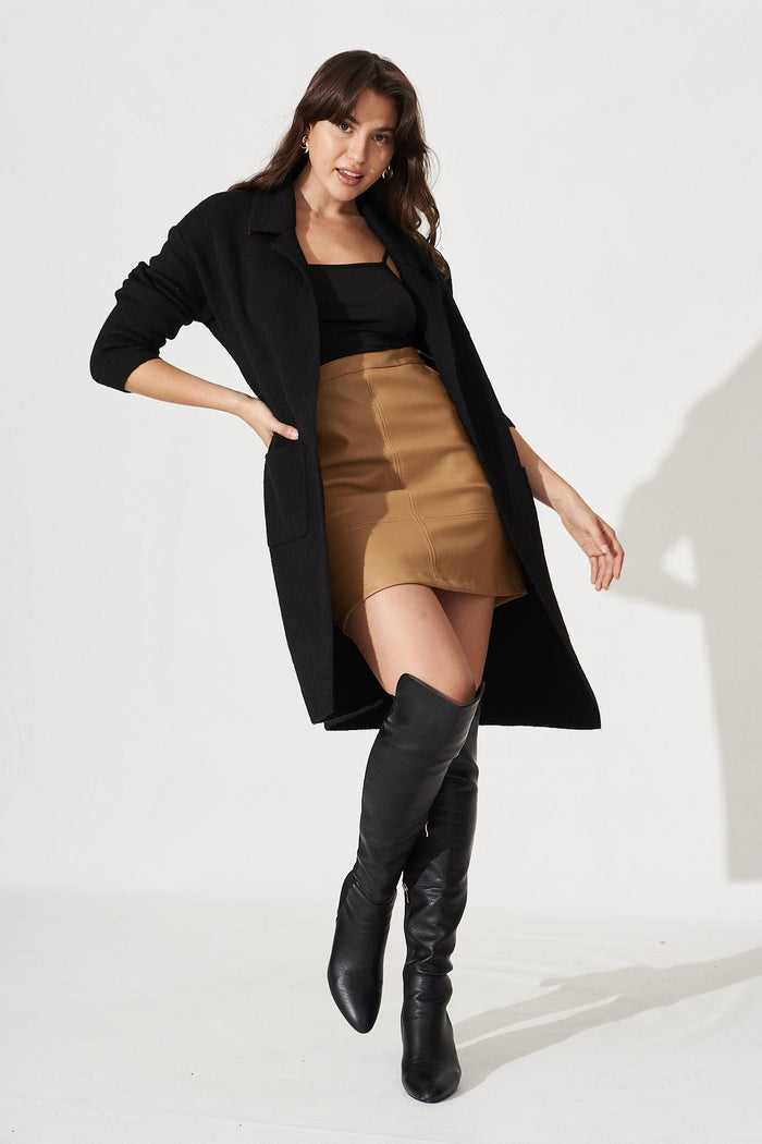 Quinzy Knit Coat In Black - Full Length