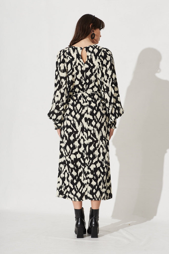 Nerilee Maxi Dress In Black With White Leopard Print - Back