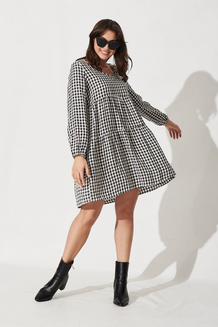 Hanne Smock Dress In Black Gingham - Full Length