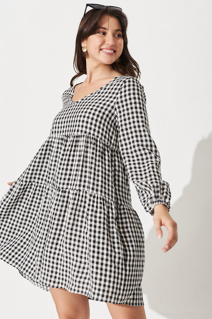 Hanne Smock Dress In Black Gingham - Front
