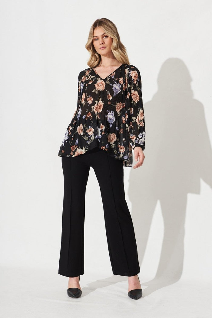 Catena Top In Black With Rust Floral Chiffon - St Frock (Dev)