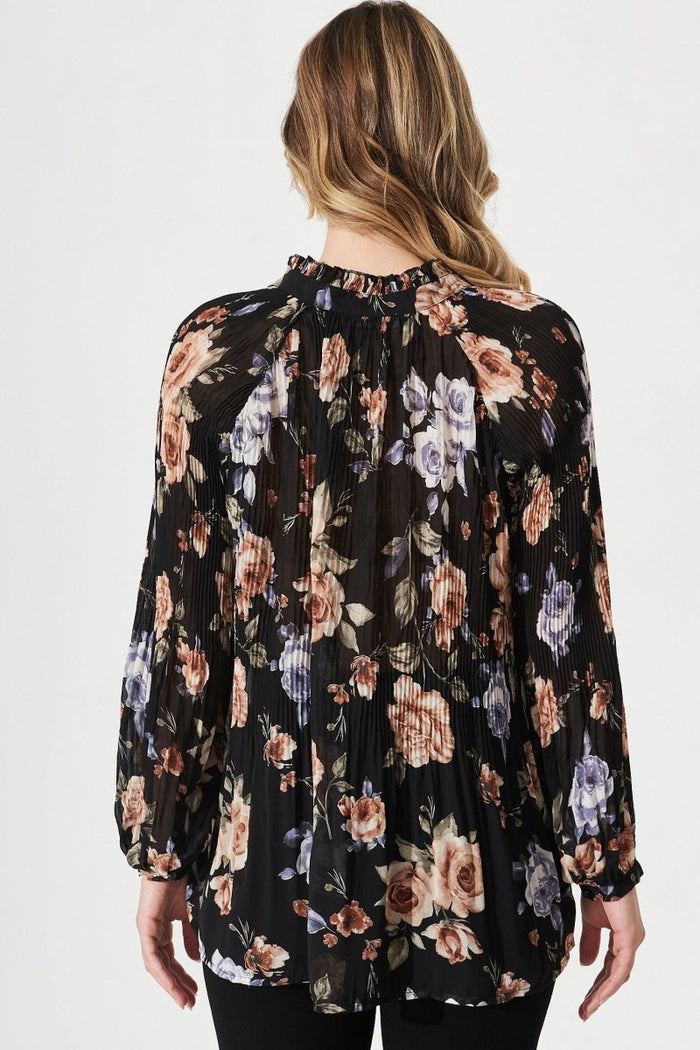 Catena Top In Black With Rust Floral Chiffon - St Frock (Dev)