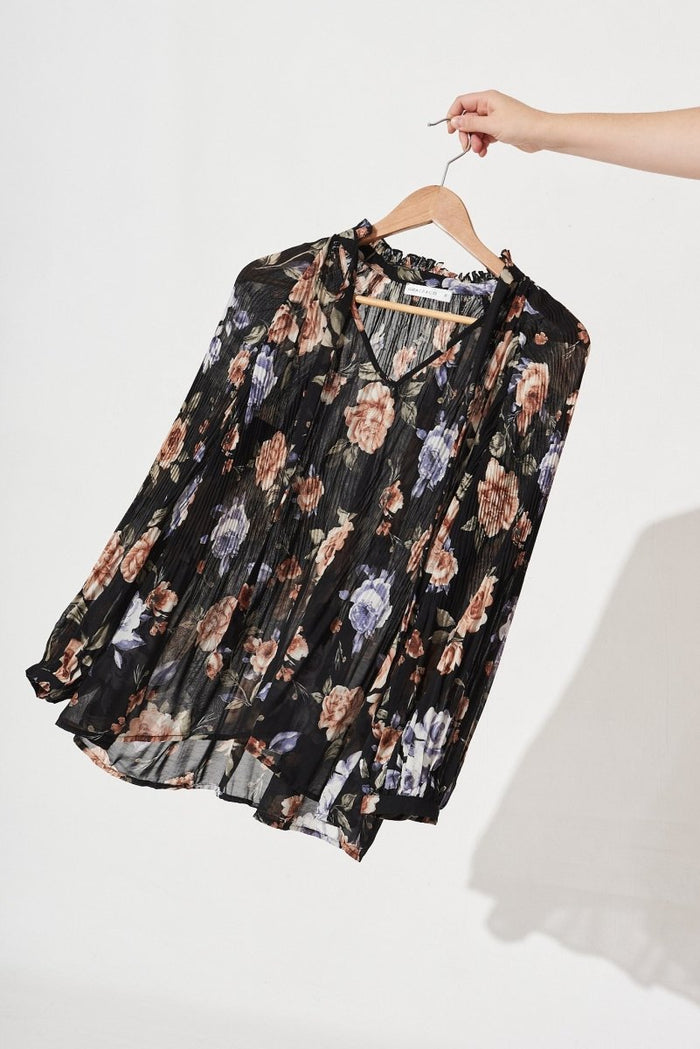 Catena Top In Black With Rust Floral Chiffon - St Frock (Dev)