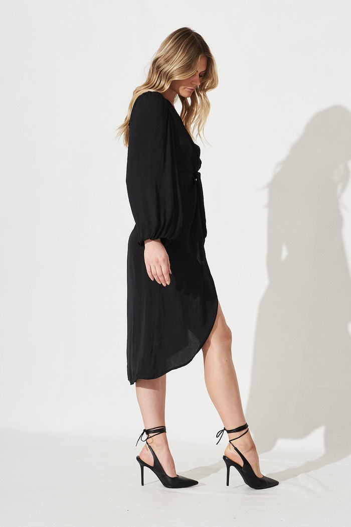 Myda Off Shoulder Midi Dress In Black - Side