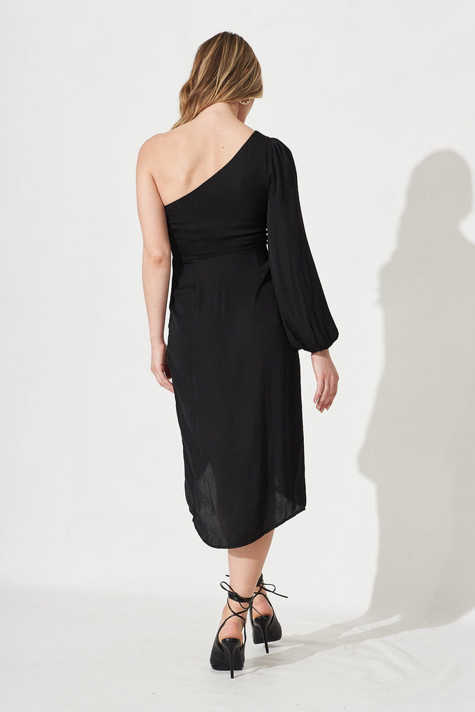 Myda Off Shoulder Midi Dress In Black - Back